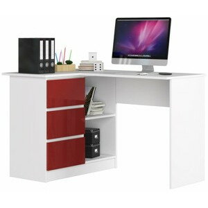 Avord Rohový psací stůl B16 124 cm bílý/červený levý