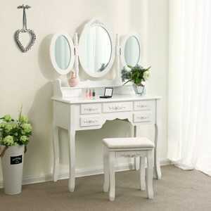 Toaletní stolek 3 oválná zrcadla bílý 90 x 146 x 40 cm