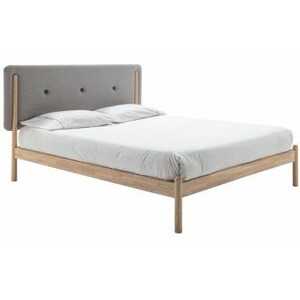Dřevěná postel s šedým látkovým čelem Marckeric Annie 140 x 190 cm