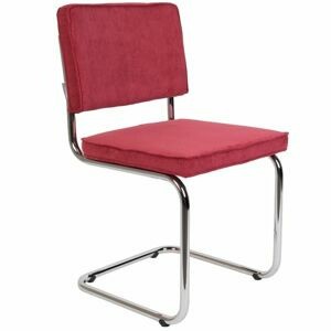 Červená manšestrová jídelní židle ZUIVER RIDGE RIB s lesklým rámem