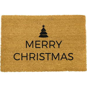 Černá rohožka z přírodního kokosového vlákna Artsy Doormats Merry Christmas