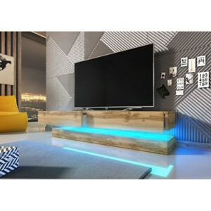 Nástěnná TV komoda FLY 140 s LED osvětlením černý mat/dub