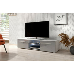 Televizní stolek MOON 140 cm bílá/šedý lesk s LED osvětlením
