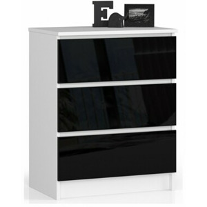 Ak furniture Komoda Kuba 60 cm - 3 šuplíky bílá/černá