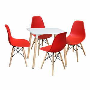 Idea Jídelní stůl 80x80 UNO bílý + 4 židle UNO červené