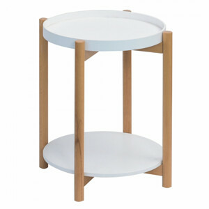 Tempo Kondela Příruční stolek s odnímatelnou tácem KABRA - bílá / přírodní