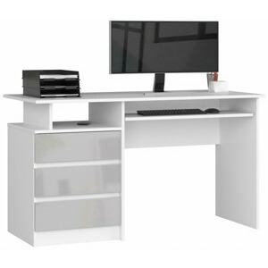 Ak furniture Psací stůl CLP 135 cm bílý/šedý akryl vysoký lesk