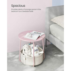 VASAGLE Kulatý odkládací stolek s textilním košem růžový