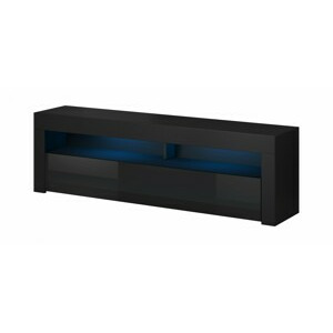 Vivaldi TV stolek Mex s LED osvětlením 140 cm černý mat/černý lesk